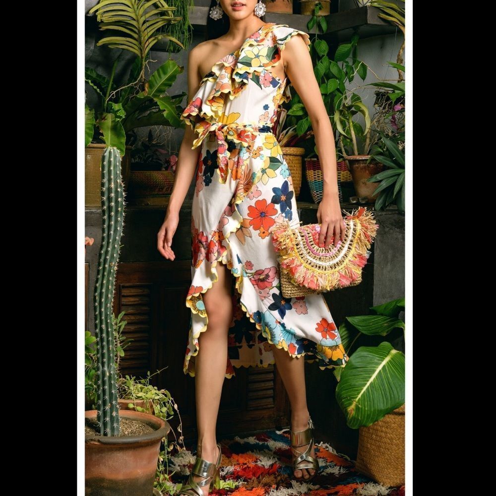 NWT Celia B Flora One-Shoulder Midi Dress XS